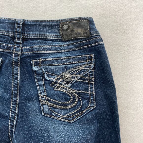 Silver Jeans Suki Surplus Women's 28x30 Bootcut Dark Blue Stretch Denim Grunge - Picture 13 of 16